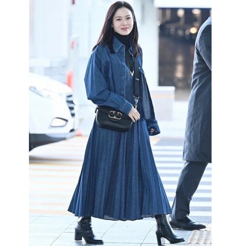 [Valentino] 발렌티노 샴브레이 데님 플리세 드레스 4B3DA02F8CT_558