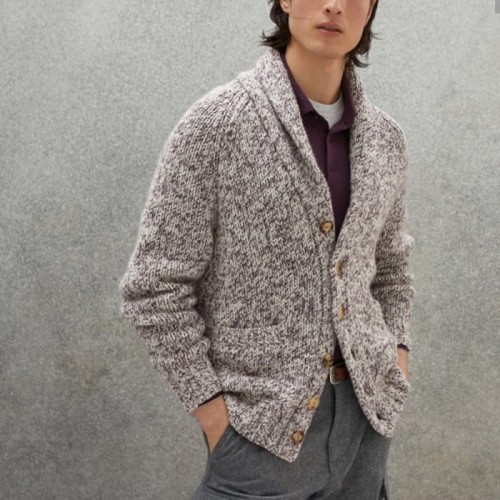 [Brunello Cucinelli] 브루넬로 쿠치넬리 오프 화이트 숄 칼라 캐시미어 가디건 23120934