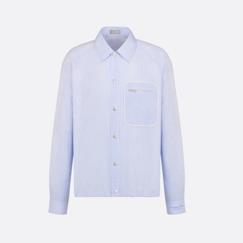 [Dior] 디올 화이트 코튼 실크 포플린 & 블루 스트라이프 Couture 자수 셔츠 493C508A6231_C075