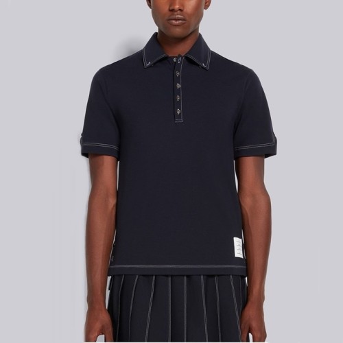 [Thom Browne] 톰브라운 네이비 울 테크 밀라노 콘트라스트 스티치 폴로 MJP141A07746415
