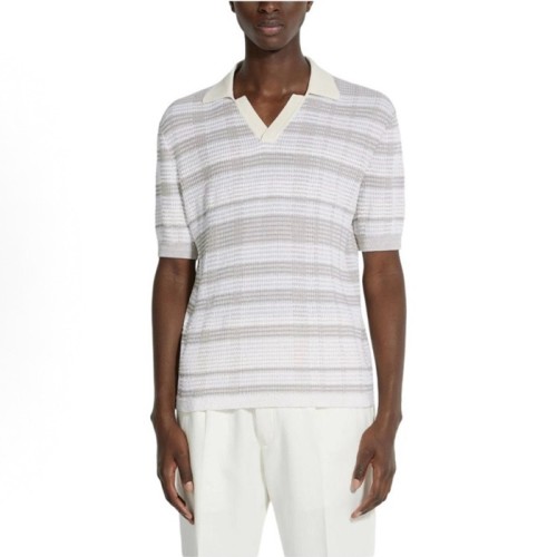 [Zegna] 제냐 스트라이프 패턴 코튼 혼방 폴로 셔츠 0322985458073-C32-UDF63A7-241