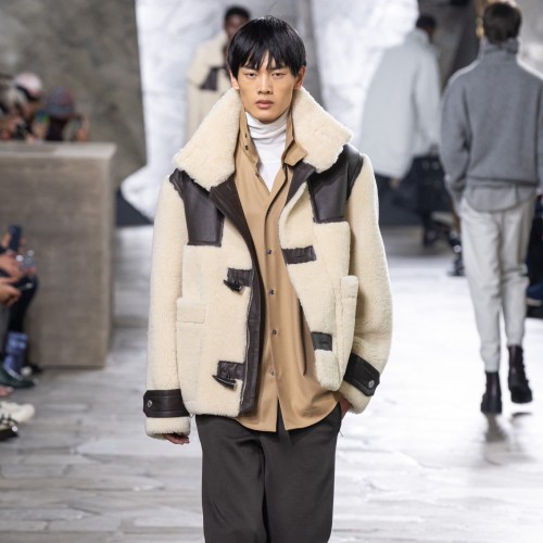 [Hermes] 에르메스 Sheepskin duffle-coat jacket Natural 23120933
