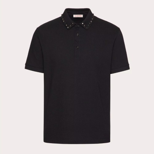 [Valentino] 발렌티노 BLACK UNTITLED 스터드 장식 피케 폴로 티셔츠 2V3MH01K952_0NO