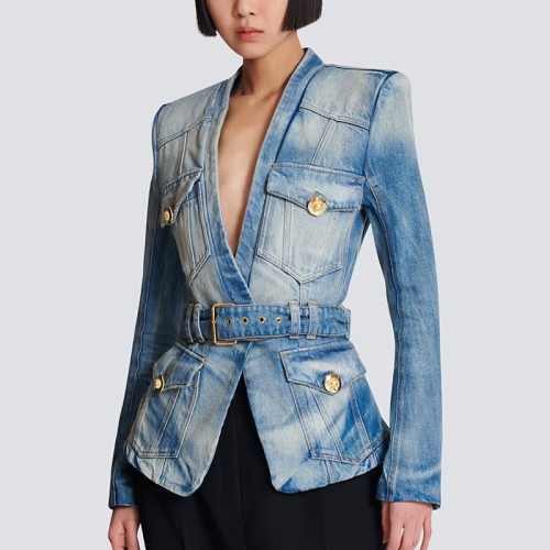 [Balmain] 발망 싱글 버튼 데님 벨트 재킷 FF1SI631DF79