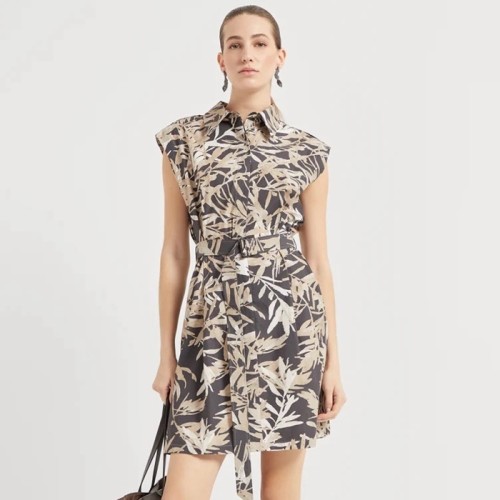 [Brunello Cucinelli] 브루넬로 쿠치넬리 Cotton herbarium print poplin belted mini shirt dress 251ML900A5348