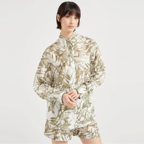[Brunello Cucinelli] 브루넬로 쿠치넬리 Silk herbarium print pongee shirt with shiny cuffs 251MQ999NL486