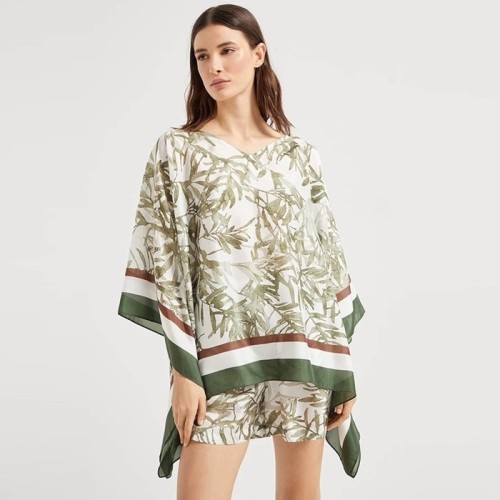 [Brunello Cucinelli] 브루넬로 쿠치넬리 Silk herbarium print pongee top with monili 251MQ992FA902