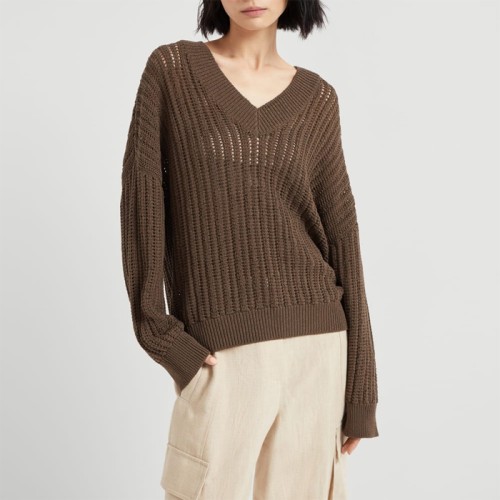 [Brunello Cucinelli] 브루넬로 쿠치넬리 Cotton openwork rib sweater with monili 251MSB581812