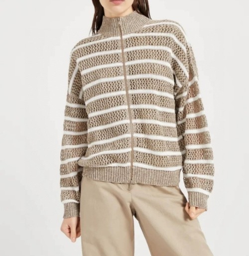 [Brunello Cucinelli] 브루넬로 쿠치넬리 Linen dazzling striped net cardigan 251MCO558906
