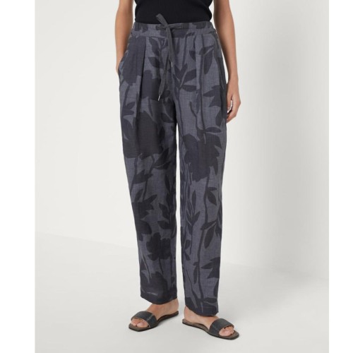 [Brunello Cucinelli] 브루넬로 쿠치넬리 Ramage Print Lessivé Linen Slouchy Trousers Grey 24CTKI2YL6E52827