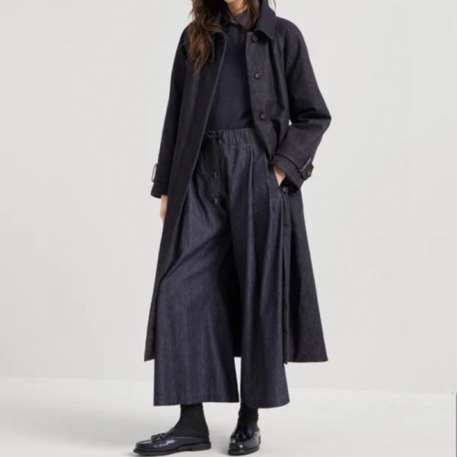 [Brunello Cucinelli] 브루넬로 쿠치넬리 No-fade denim wide pleated trousers with shiny tab 242MA782FL499