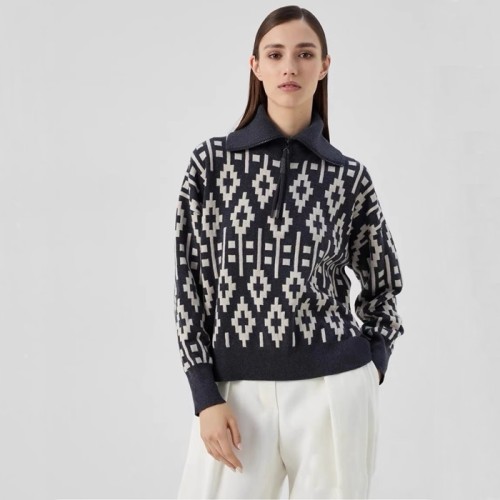 [Brunello Cucinelli] 브루넬로 쿠치넬리 Fair Isle jacquard quarter zip wool blend sweater M16129604CTX45