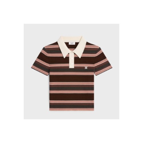 [Celine] 셀린느 스트라이프코튼 트리옹프 크롭 폴로 셔츠 브라운 2ADSR886Z.BR01
