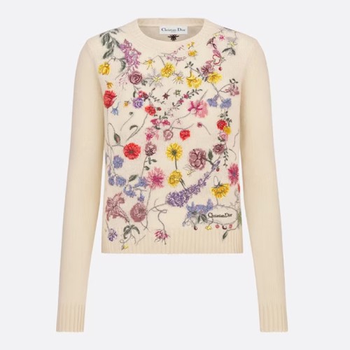 [Dior] 디올 화이트 캐시미어 니트 & 레드 멀티 컬러 Florilegio 모티브 354S57AM161_X0834