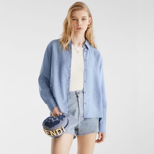[Fendi] 펜디 Blue silk FF jacquard shirt FS8272AUQGF1T69