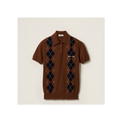 [Miumiu] 미우미우 캐시미어 니트 폴로 셔츠 브라운 MML972_15NE_F0005_S_OOO