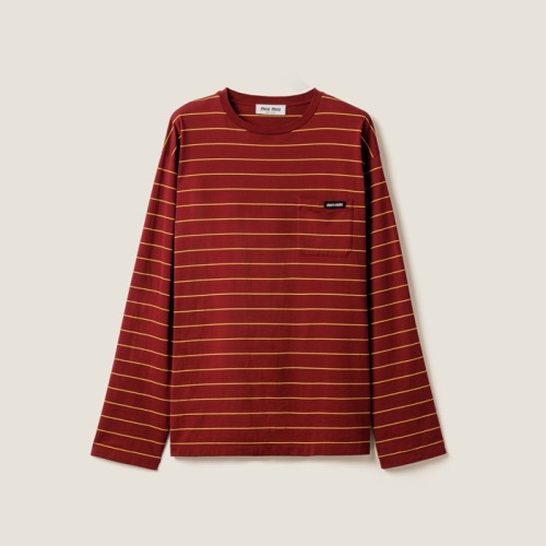 [Miumiu] 미우미우 롱슬리브 코튼 저지 티셔츠 Long-sleeved cotton jersey T-shirt MJL014 14RT F0927 S OOO