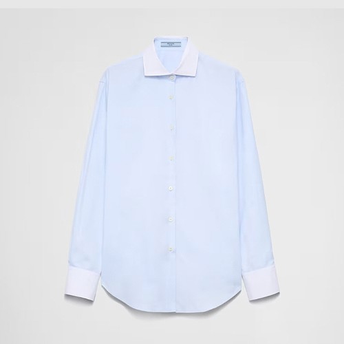 [Prada] 프라다 자수 옥스퍼드 코튼 및 포플린 셔츠 P452HR_15SE_F0012_S_OOO