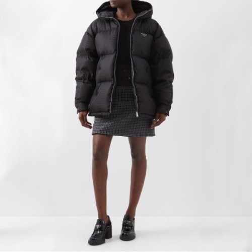 [Prada] 프라다 로고 자카드 후디드 리나일론 여성 다운 코트 1485350