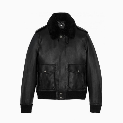 [Saint Laurent] 생로랑 시어링 칼라 레더 블루종 봄버 자켓 656828YCEO21000