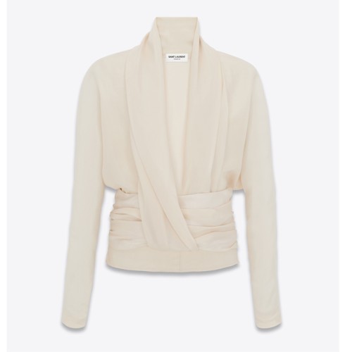 [Saint Laurent] 생로랑 draped blouse in twill 750802Y1H769672