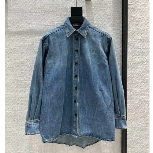 [Saint Laurent] 생로랑 로고 워싱 데님 셔츠 23091534