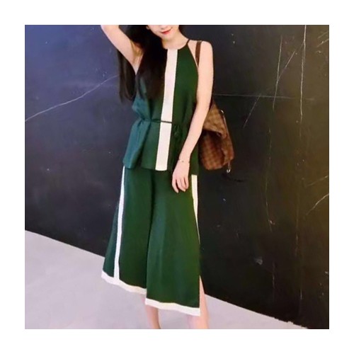 [Saint Laurent] 생로랑 트임팬츠 배색 투피스(2컬러)