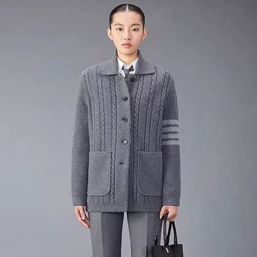 [Thom Browne] 톰브라운 메리노 울 앤 코튼 4-바 케이블 오버코트 FKJ097A-Y1019-035