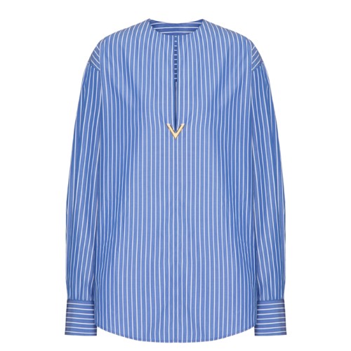 [Valentino] 발렌티노 로고 장식 스트라이프 코튼 셔츠 BAE9L78LW