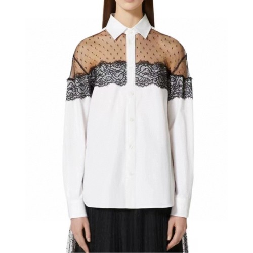 [Valentino] 레드 발렌티노 Women's White Red Lace Detailed Long-sleeved Shirt 24030933