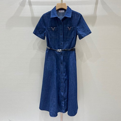 [Valentino] 레드 발렌티노 벨트 데님 드레스 22042630