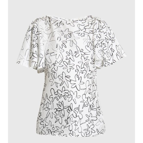 [Chloe] 끌로에 Doodle Floral Flutter-Sleeve Silk Top CHC24UHT29302905