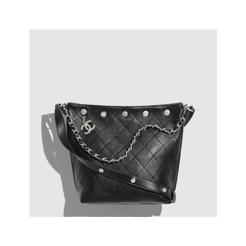 [Chanel] 샤넬 라지 버킷백 샤이니 램스킨 & 실버 메탈 블랙 AS5406-B20001-94305