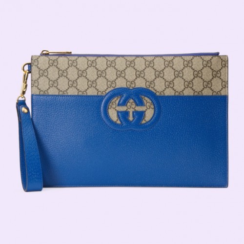 [Gucci] 구찌 컷아웃 인터로킹 G 클러치 베이지 블루 723320 K9GSG 9972