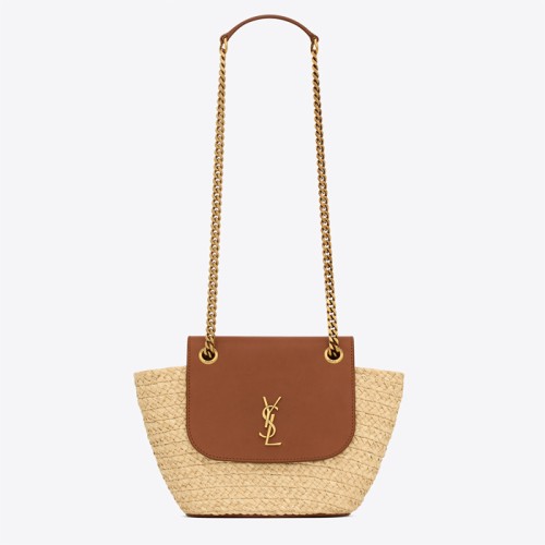 [Saint Laurent] 생로랑 라피아 및 빈티지 베지터블 태닝 가죽 소재의 MANON 미니 백 774269GAAED9051