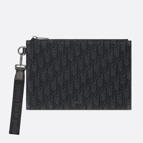[Dior] 디올 Dior Oblique A5 파우치 블랙 자카드 2ESCA548YSE_H03E
