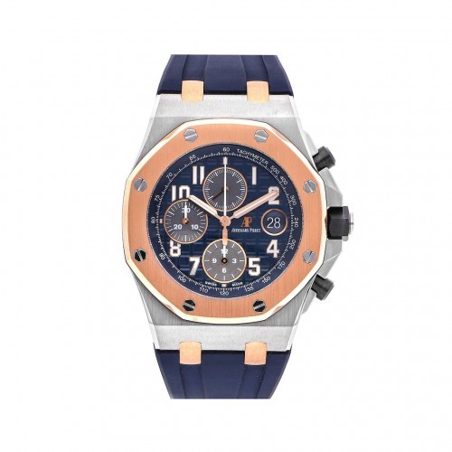 [AUDEMARS PIGUET] 오데마피게 로얄 오크 오프쇼어 42mm 셀프와인딩 크로노그래프 블루 다이얼 오토매틱 블랙 가죽 스트랩 시계 26471SR.OO.D101CR.01.A
