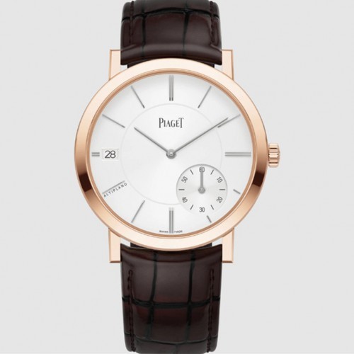 [Piaget] 피아제 알티플라노 오리진 40mm 핑크골드 케이스 화이트 다이얼 오토매틱 앨리게이터 가죽 스트랩 시계 G0A45400