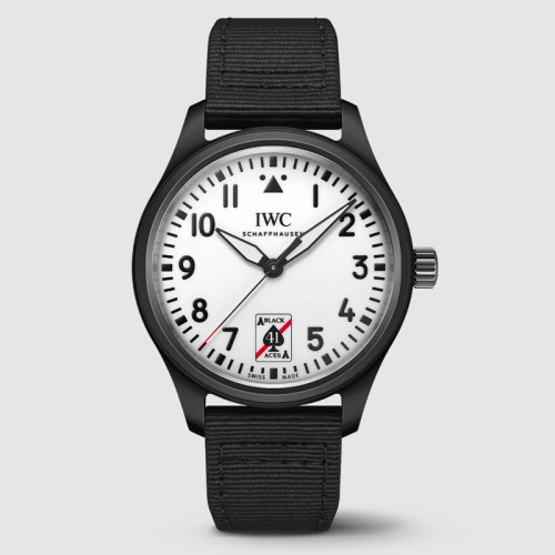 IWC 파일럿워치 블랙 에이스 41mm 화이트 다이얼 오토매틱 블랙 텍스타일 스트랩 시계 IW326905
