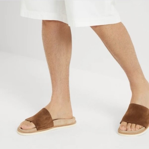 [Brunello Cucinelli] 브루넬로 쿠치넬리 싱글 스트랩 스웨이드 슬라이더 샌들 MZUSILY316CCQ17