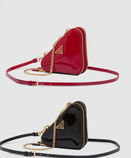 [PRADA-프라다]트라이앵글 페이턴트 가죽 미니 파우치 1NR015