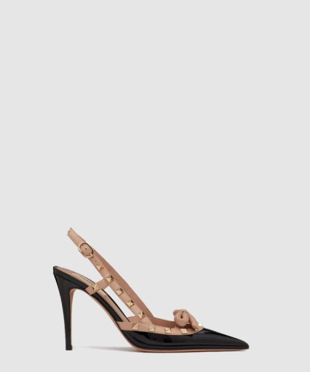 [VALENTINO-발렌티노]락스터드 리본 슬링백 페이턴트 가죽 펌프스