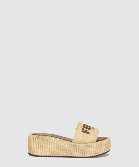[FENDI-펜디]베이지 코튼 파이버 플랫폼 슬라이드 8R8515