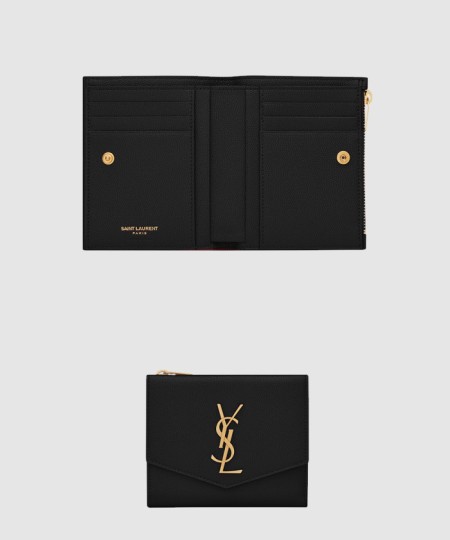 [SAINT LAURENT-생로랑]그랑 드 뿌드르 엠보스드 가죽 소재의 UPTOWN 컴팩트 지갑 582296