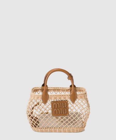 [MIUMIU-미우미우]가죽 트림 우븐 패브릭 핸드백 5BA286