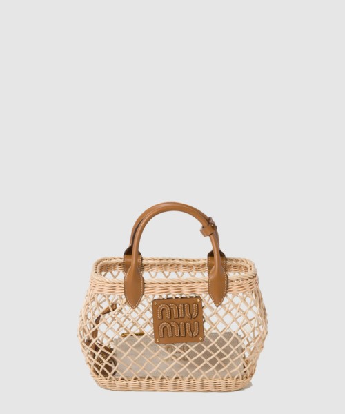 [MIUMIU-미우미우]가죽 트림 우븐 패브릭 핸드백 5BA286