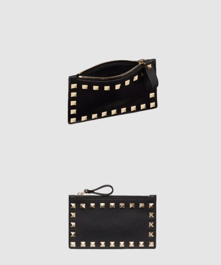 [VALENTINO-발렌티노]송아지 가죽 락스터드 지퍼 카드 케이스