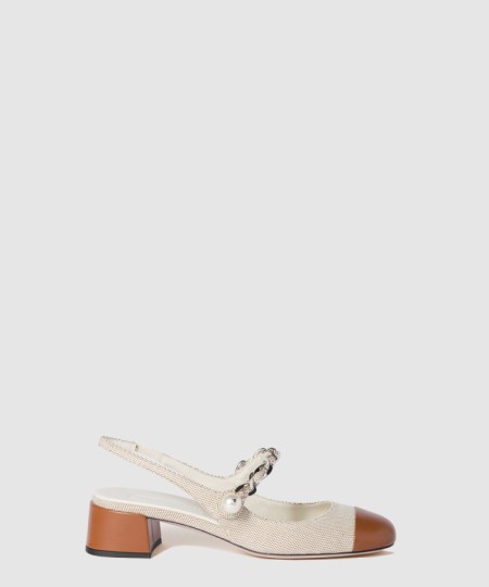 [MIUMIU-미우미우]캔버스와 가죽 백 스트랩 펌프스 5I045E