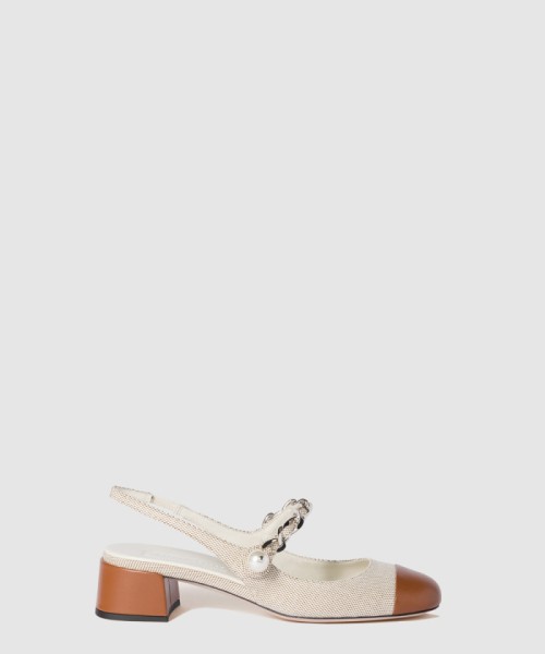 [MIUMIU-미우미우]캔버스와 가죽 백 스트랩 펌프스 5I045E