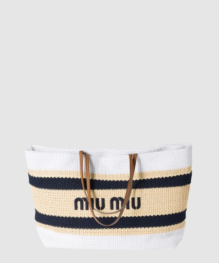 [MIUMIU-미우미우]라피아 앤 코튼 토트백 5BG228
